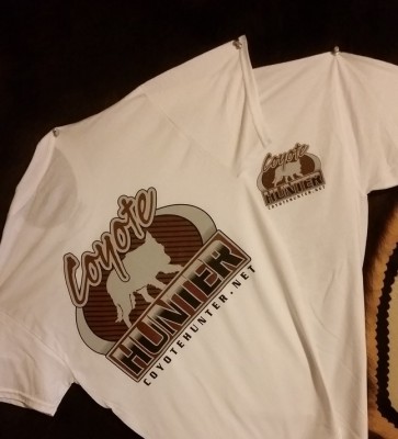 White Coyotehunter.net logo T shirt<br />Gildan DryBlend 50/50 cotton and Polyester $25